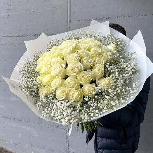 Bouquet "White Roses and Baby's Breath"