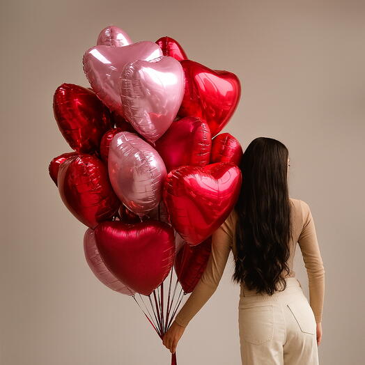 BALLOON SET RED   PINK HEARTS  5 pc