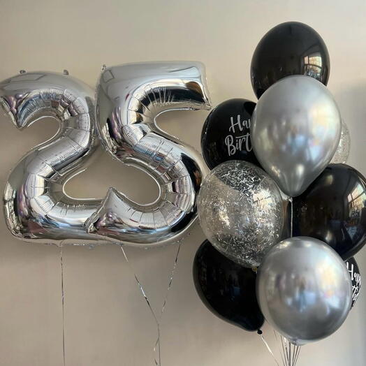 Balloon set with a number (black-silver)