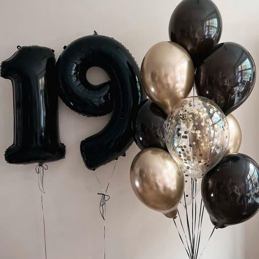 Set of balloons with a number (black and gold)
