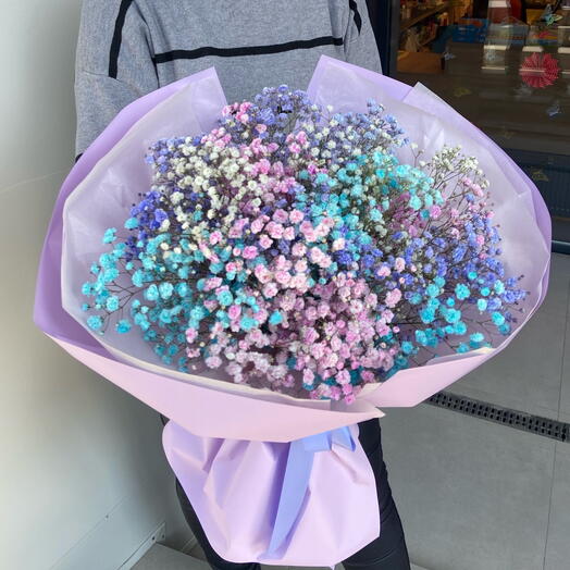 Bouquet of tricolor rainbow gypsophila