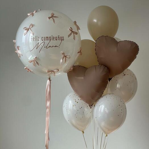 Big Balloon Bubbles with bows and personalized inscription
