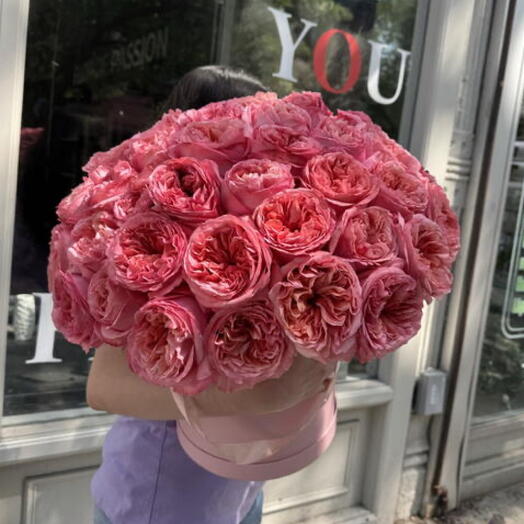 Flowers in a box ( pink expression garden roses)